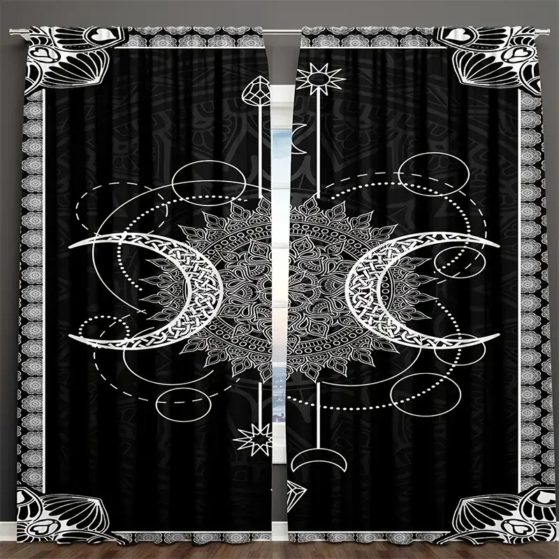 2 Panels Sun Moon Curtain Constellation Darkening Window Curtain Gothic Boho Mandala Blackout Curtains For Living Room, Bedroom,