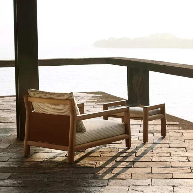 Outdoor solid wood natural teak sofa villa courtyard garden bed and breakfast terrace leisure furniture