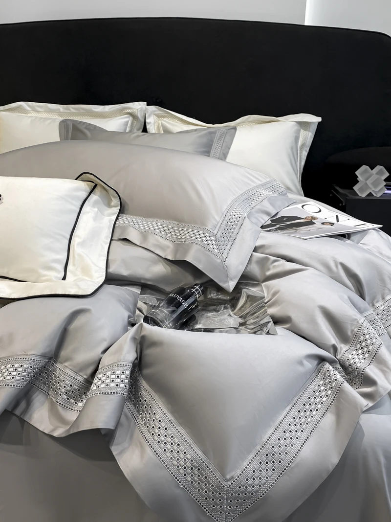 

4Pcs Light Luxury Style Pure Cotton 200 Count Long staple Cotton Premium Bedding Duvet Cover 200x230 220x240 Four Seasons