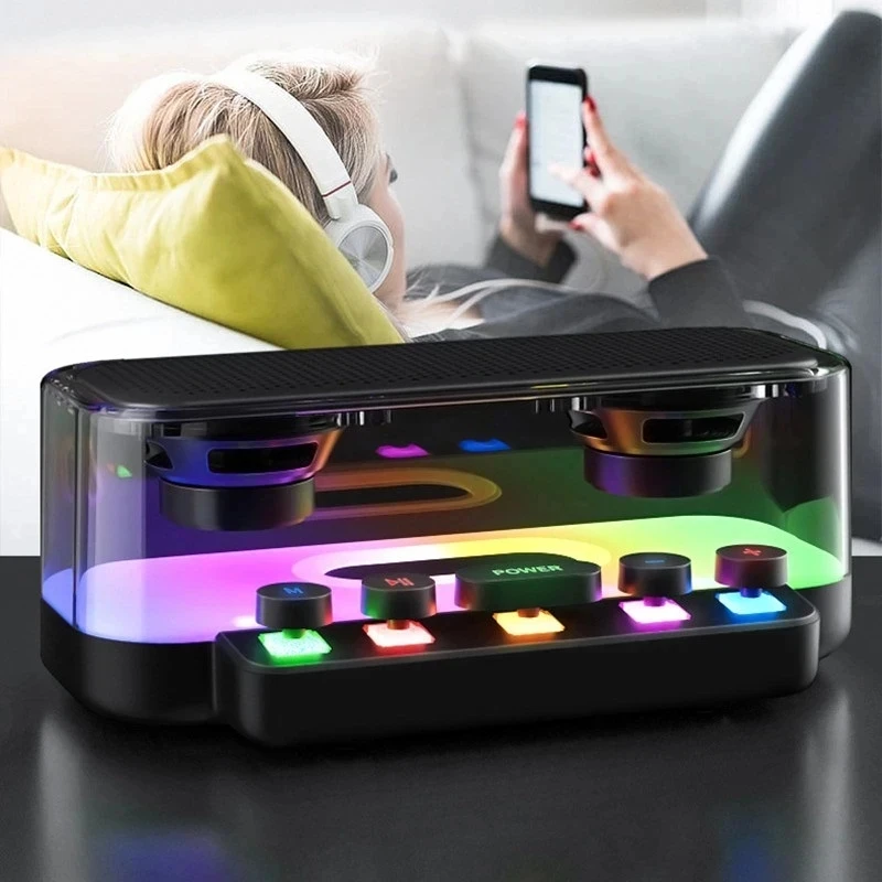 Portable Black Bluetooth PA Desktop Speaker RGB Lights Wireless Bluetooth Speaker HIFI Stereo Surround For Outdoor Home Party