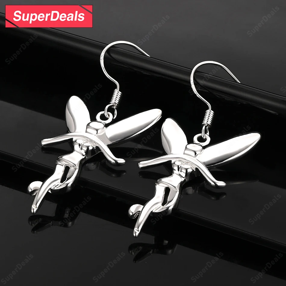 

SuperDeals 925 Sterling Silver Fairy Drop Earrings Fashion Party Pretty Jewelry Women Charm Wedding Birthday High Quality Gift