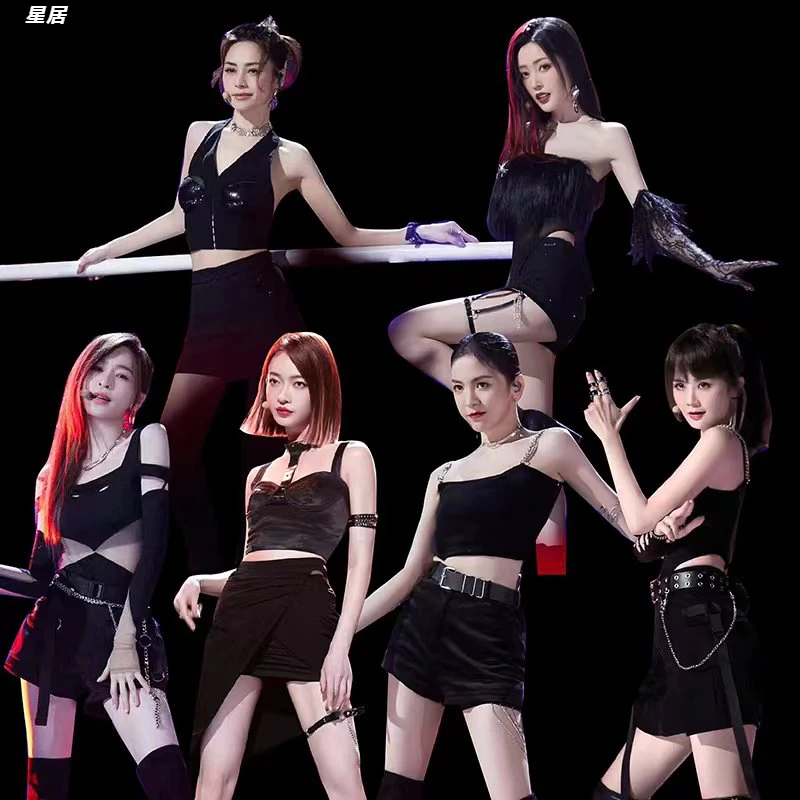 

Kpop Singer Concert Новые черные укороченные топы Корейская одежда для выступлений Женский джазовый танец Тонкие шорты Костюм Хип-хоп Танцевальная сценическая одежда
