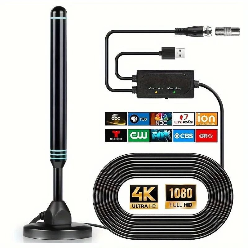 Antena de TV interior con base magnética fuerte Antena digital 4K HD con amplificador de señal para canales locales de recepción de largo alcance