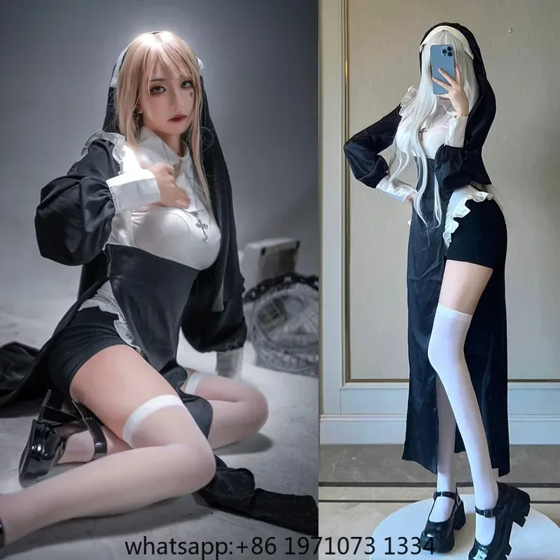 Anime role-playing nun costume Halloween party role-playing costume adult nun dress black fancy role-playing