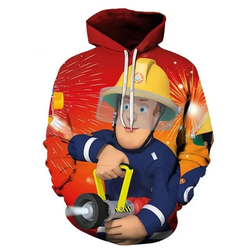 

Funny Fireman Sam Graphic Hoodies For Kids Boys Cartoon Hoodie 3D Printing Long Sleeves Pullovers Fashion Men Hooded Sweatshirts