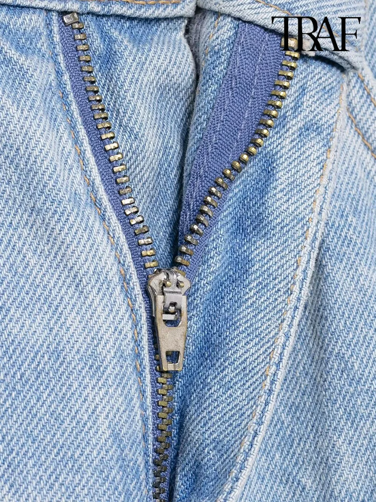 أزياء النسائية الربيع والصيف في أوروبا والولايات المتحدة بنطلون جينز عالي الخصر واسع الساقين ذو الخصر العالي بنمط ريترو جديد متباين الألوان مع بنطلون نسائي