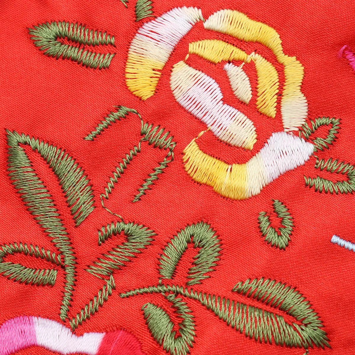 

Handmade Embroidered Red Jewelry Roll Bag Large Pocket 3 Zippered Pockets Travel Storage Organizer Bag