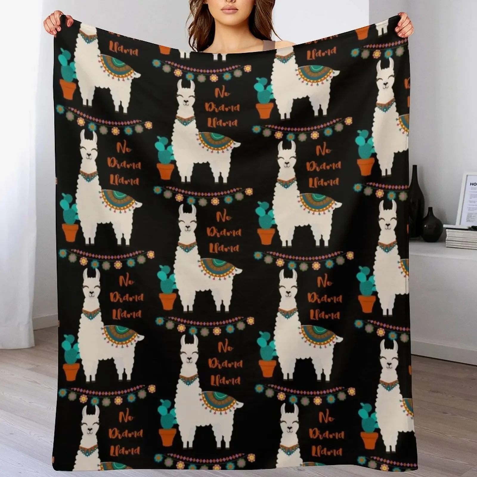 

No Drama Llama Throw Blanket Kid'S Retros Thermals For Travel Heavy Blankets