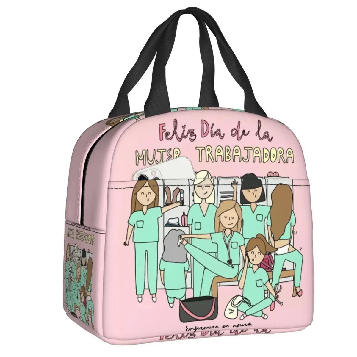 Enfermera En Apuros 의사 간호사 의료 건강 절연 도시락 가방, 야외 피크닉 휴대용 열 냉각기 도시락 상자