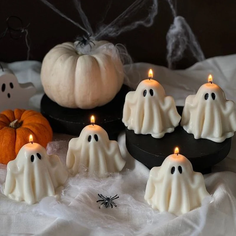 Image of DIY Halloween Geist Kerze Silikon Form Aromatherapie Kerze Gips Handgemachte Seife Form Halloween Dekoration
