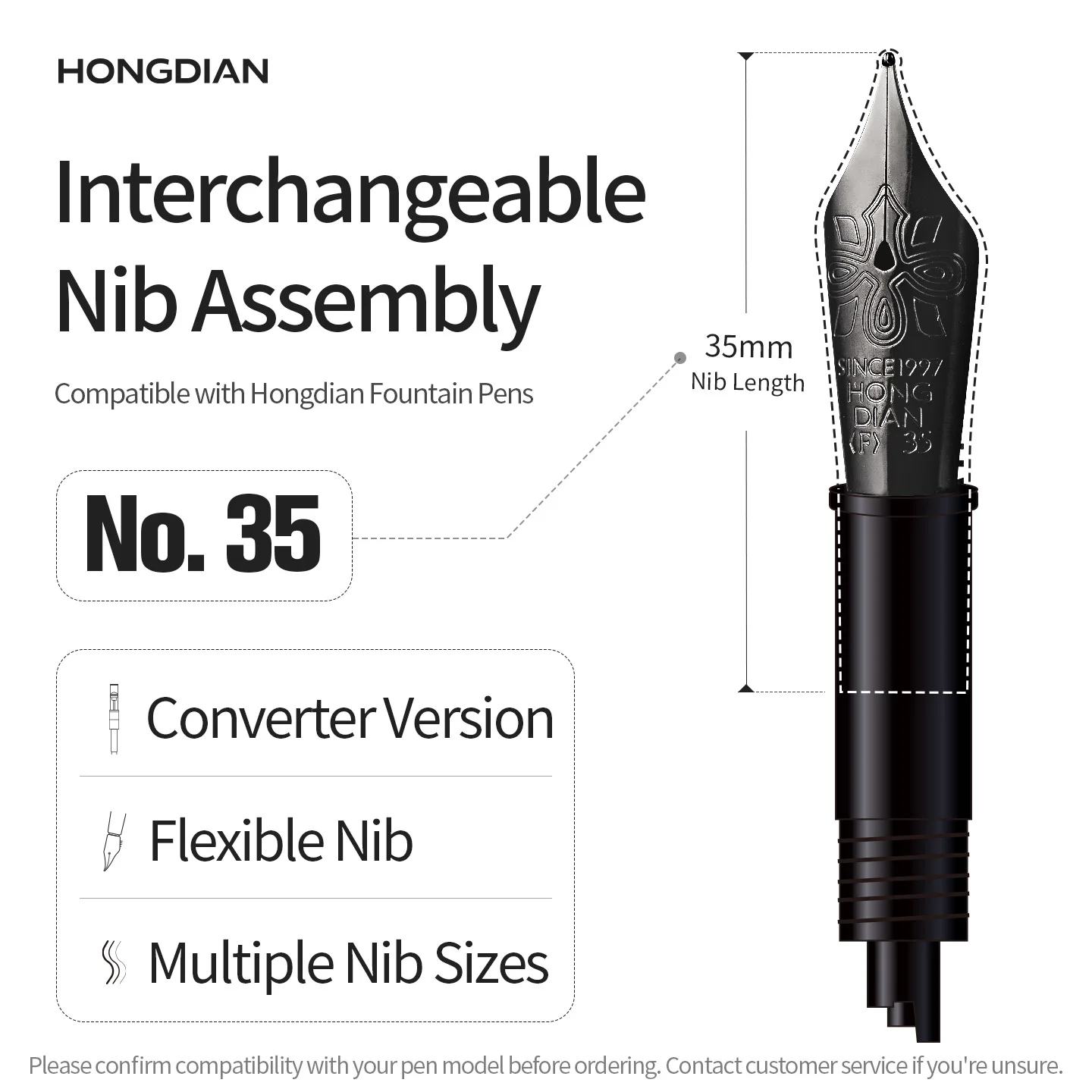 LT Hongdian No.35（Flexible Nib） Ink Converter Type Twist Removable Nib Assembly,3pcs/pack