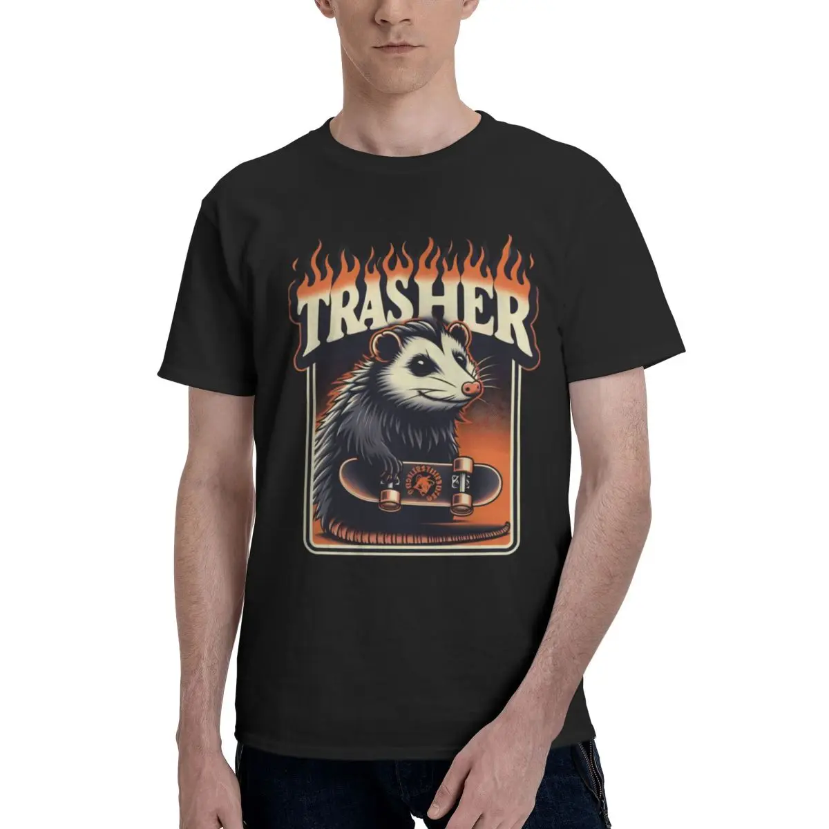 Men Opossum Skateboard Trasher Funny Possum Skater Awesome T Shirt Streetwear Oversized O-neck Cotton Sleeve T Shirts For Men