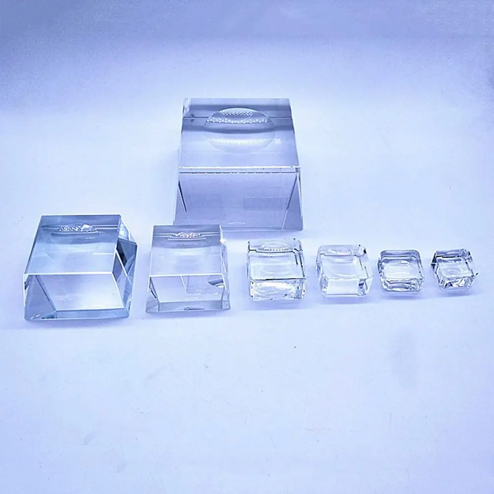 High Quality Thick Crystal Ball Stand Solid Round Groove Clear Sphere Holder Square Cube Stable Crystal Ball Pedestal Gift