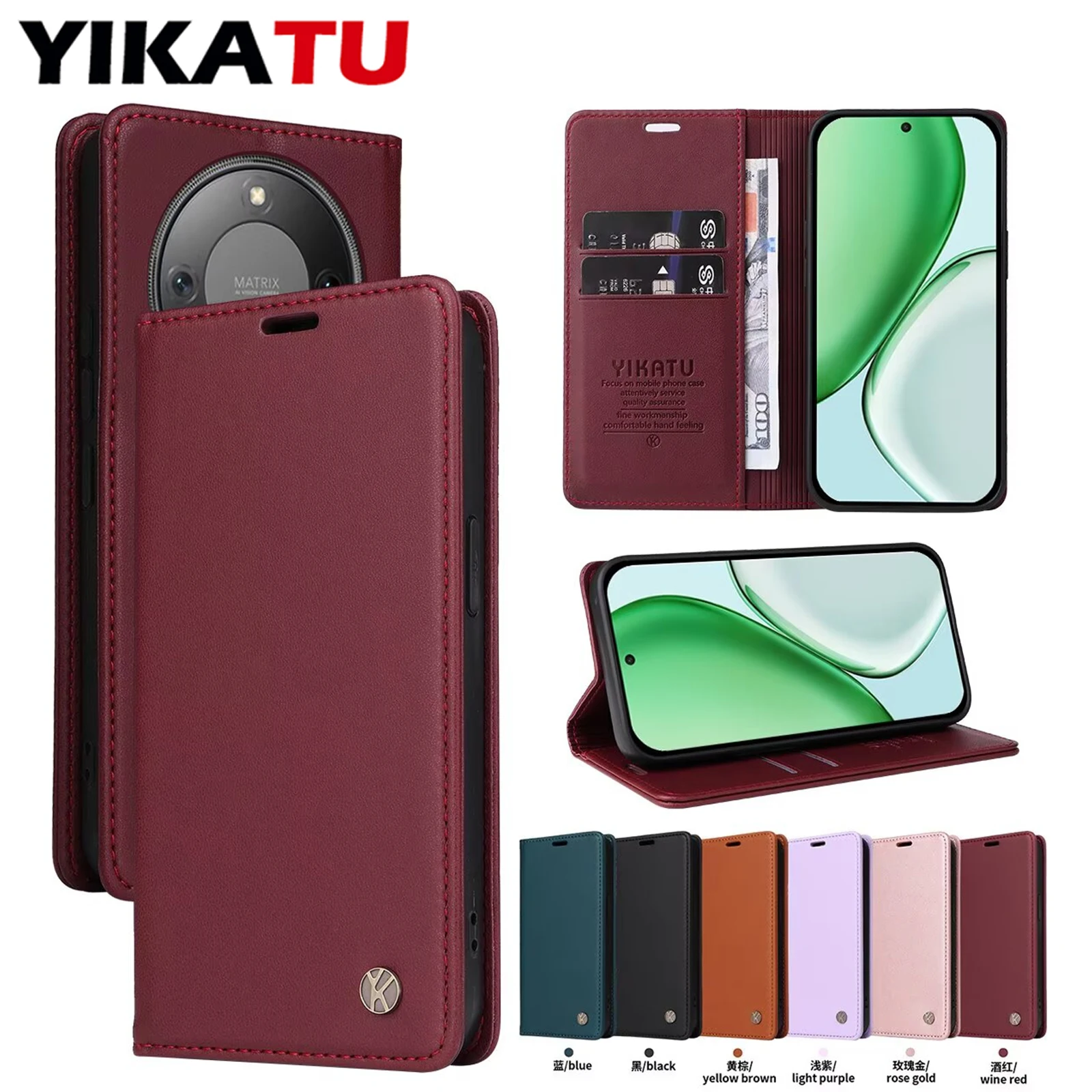 

Чехол-книжка с подставкой из кожи для Huawei Mate 60 Plus 20 Lite 10 Pro Maimang 7 6 Enjoy 9 8E 7S 50 Pro Magic 8 7 6 5 4