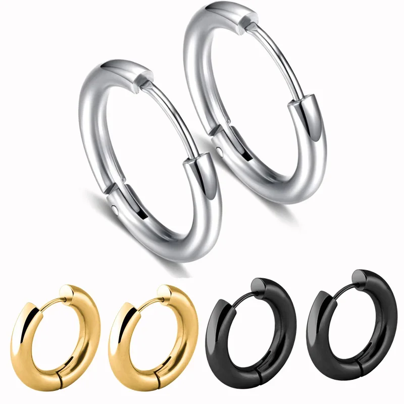 1 Pair 8/10/12/14/16/18/20MM Stainless Steel Small Hoop Earrings for Women Men Cartilage Gold Color Ear Piercing Jewelry