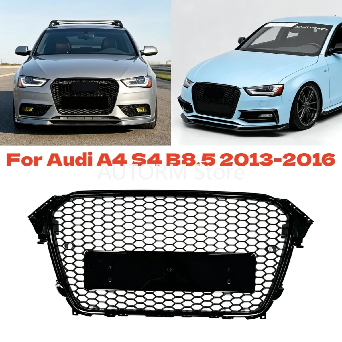 

For Audi A4 S4 B8.5 2013-2016 Car Front Bumper Grille Honeycomb Sport Styling Mesh Glossy Black ABS Grill Grille Car Accessories
