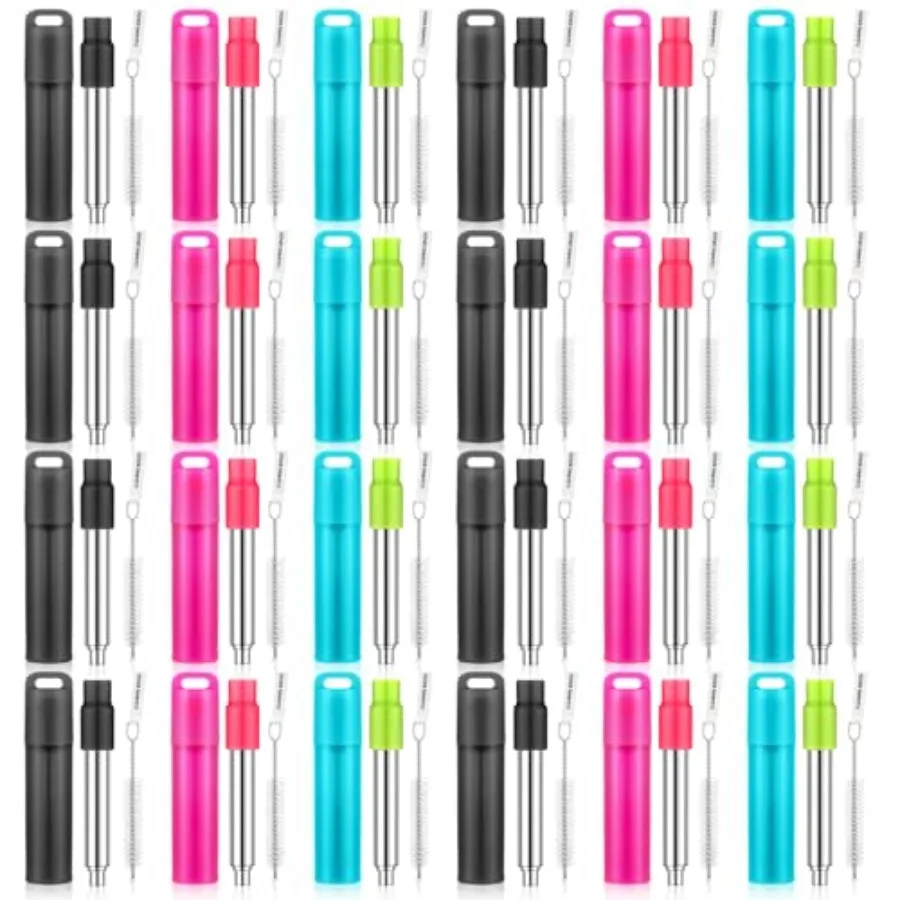 

Металлическая многоразовая соломинка для напитков с чехлом, складная, портативная, выдвижная, из нержавеющей стали и силикона