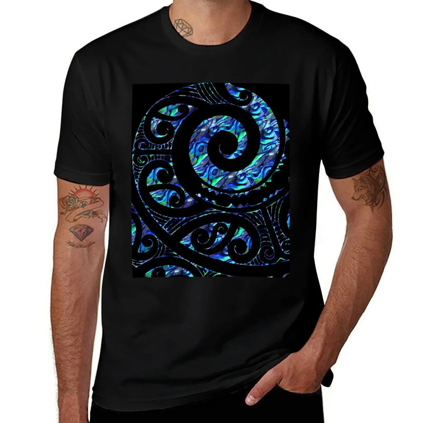 New Zealand Māori Paua Tattoo Koru Design T-Shirt quick drying custom t shirt plain t shirts men