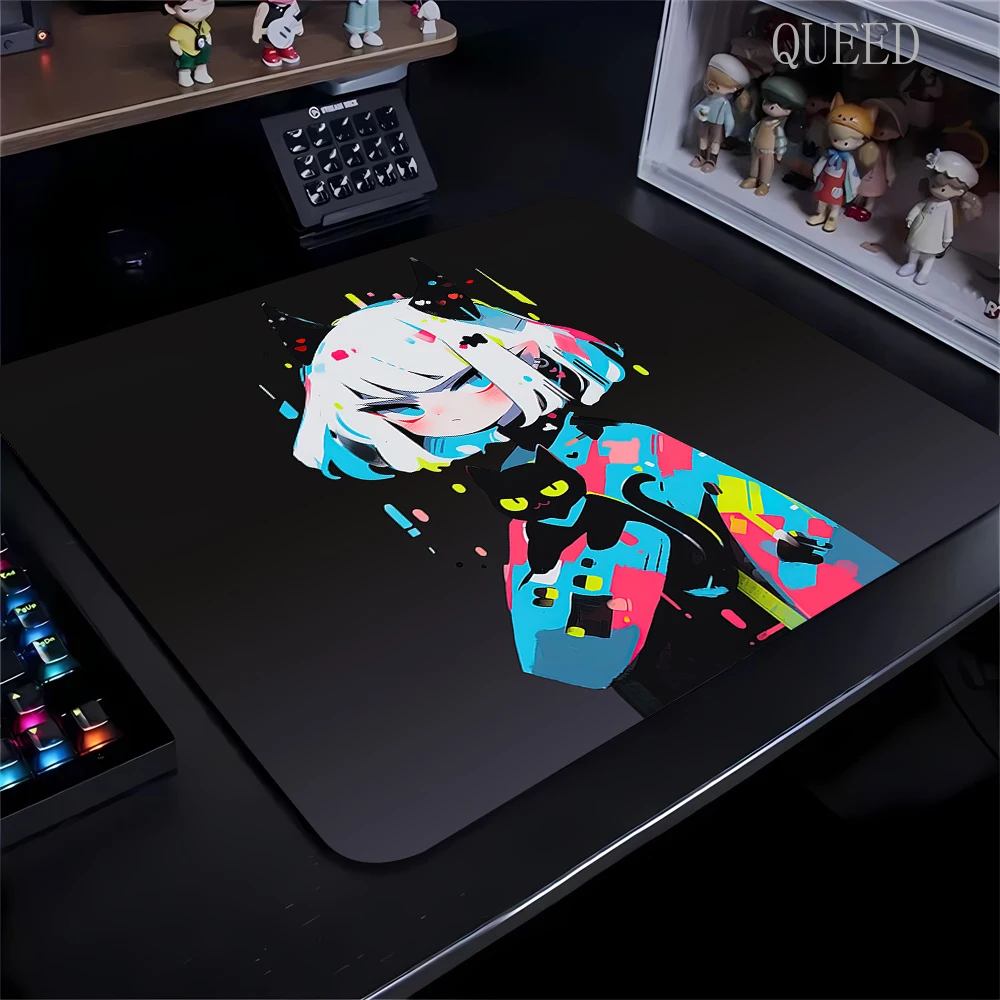 Anime Dark Girl High Elastic Non-slip Bottom Mouse Mat 45x40 Game Professional Gaming Premium Mouse Pad Gamer E-Sports Mousepad