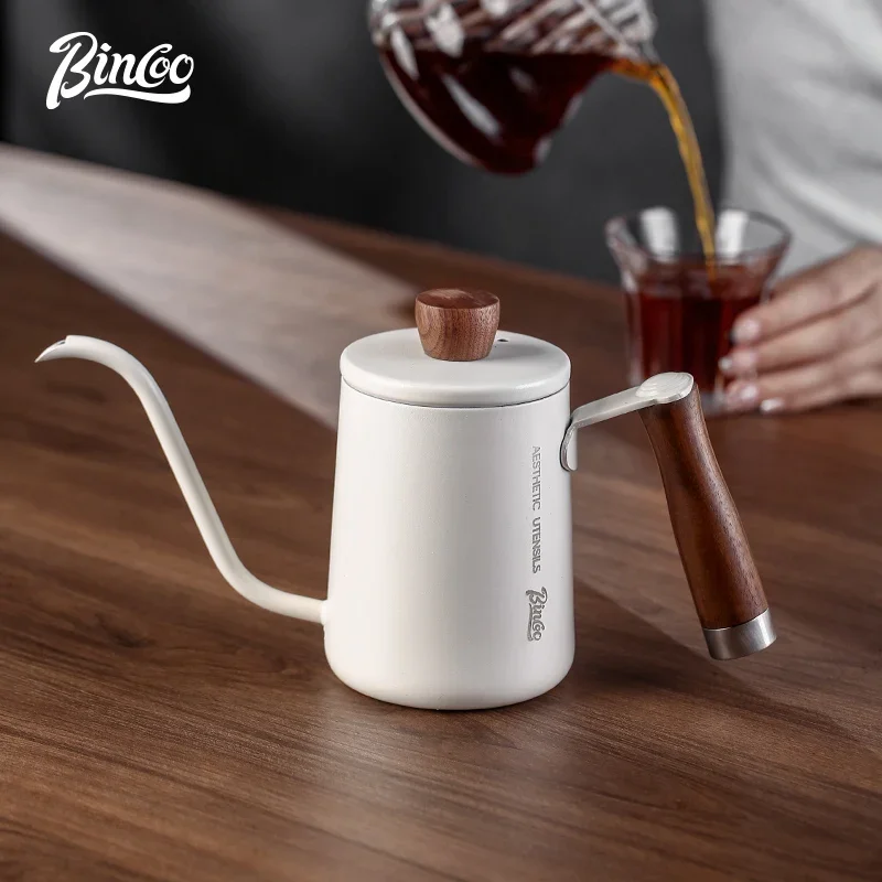 

Bincoo 600ML Coffee Pot Gooseneck Kettle Spout 304 Stainless Steel Hand Brewed Espresso Milk Pot Walnut Wood Handle Coffee Maker