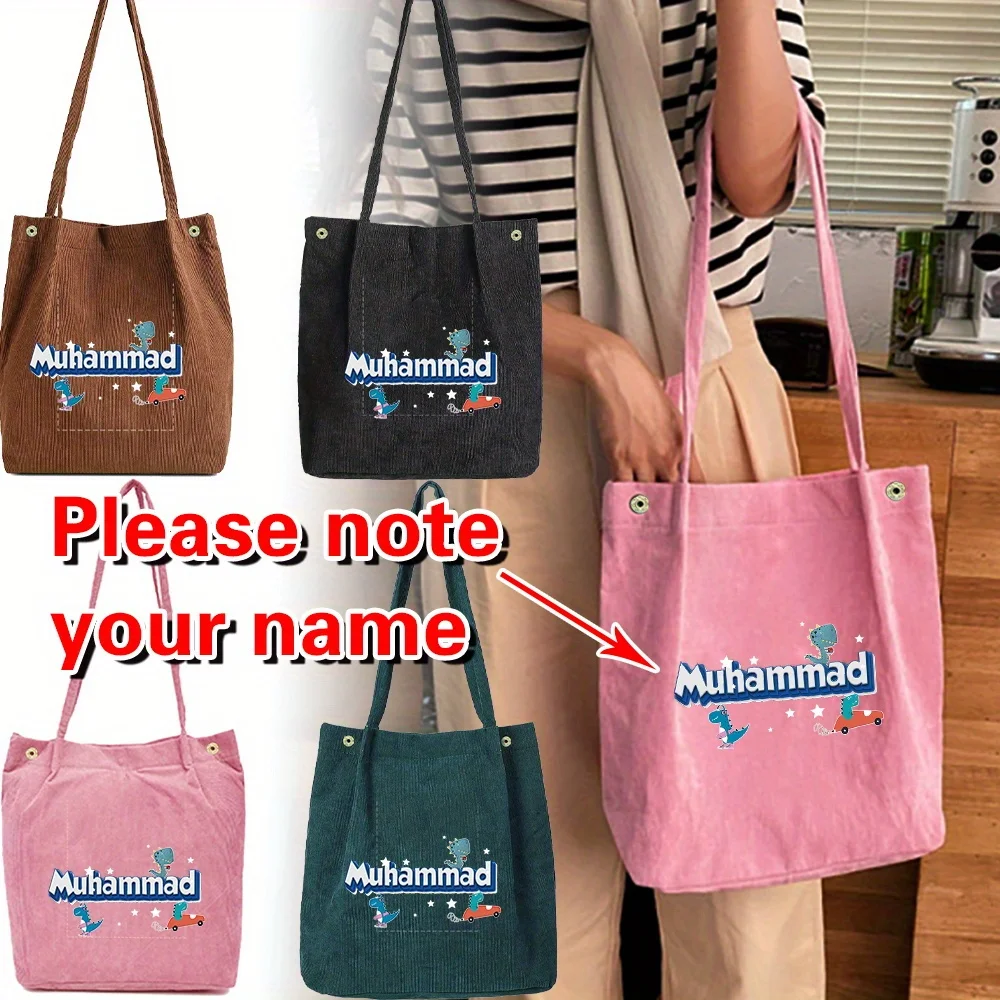 

Personalized Customized New Women's Corduroy Shopping Bag Canvas Shoulder Bag Storage Handbag Fashion Blue Letter Series