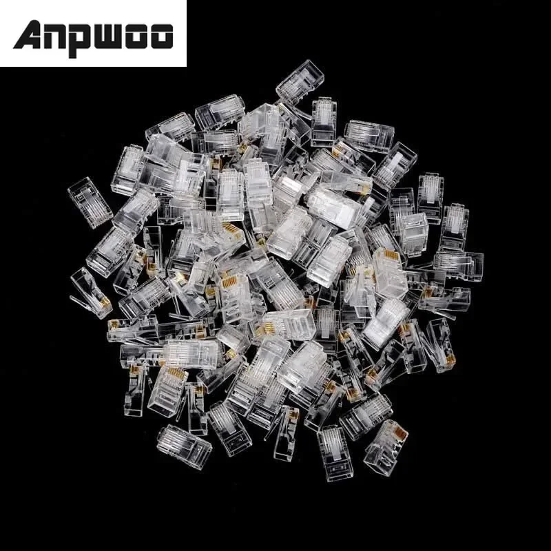 ANPWOO 100 قطعة مطلية بالذهب RJ45 صافي كابلات الشبكة وحدات التوصيل Cat5 CAT5e موصل 8P8C وحدات Rj45 محطات التوصيل