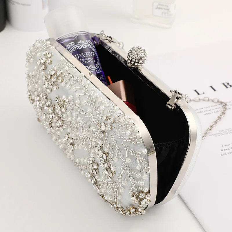 Vintage Diamond Lady Evening Bag Fashion Solid Color Purse Bags Shiny Rhinestones Decor Banquet Bags New Party Handbag XA481H