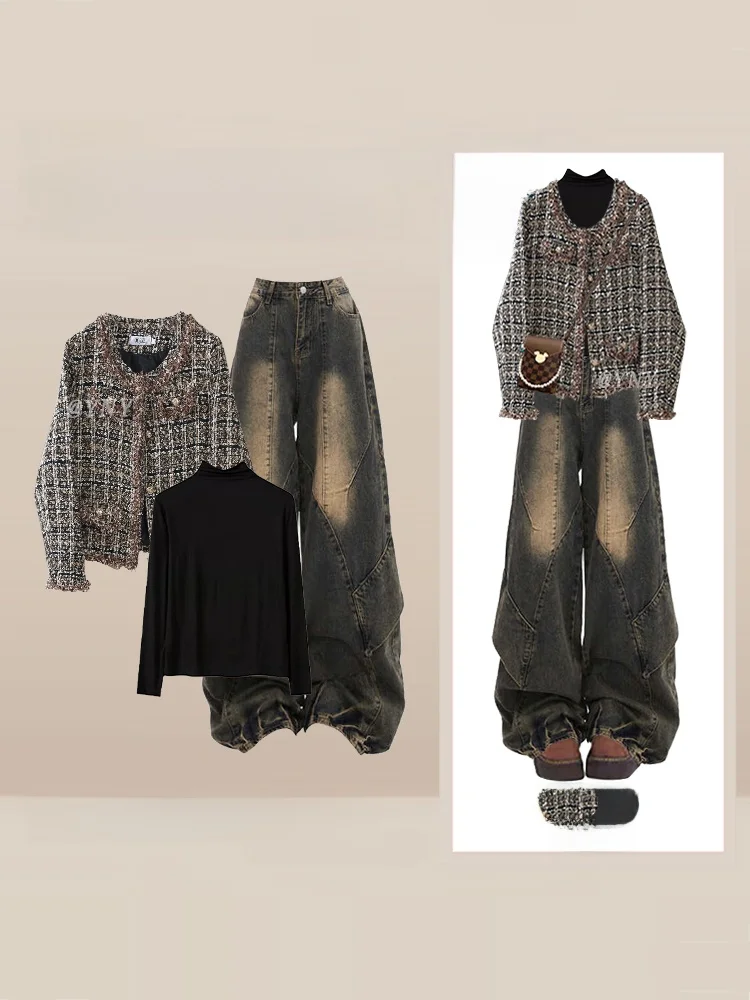 

Осенне-зимний женский комплект из джинсовой ткани: свободный топ с высокой талией и длинные брюки, повседневный модный костюм