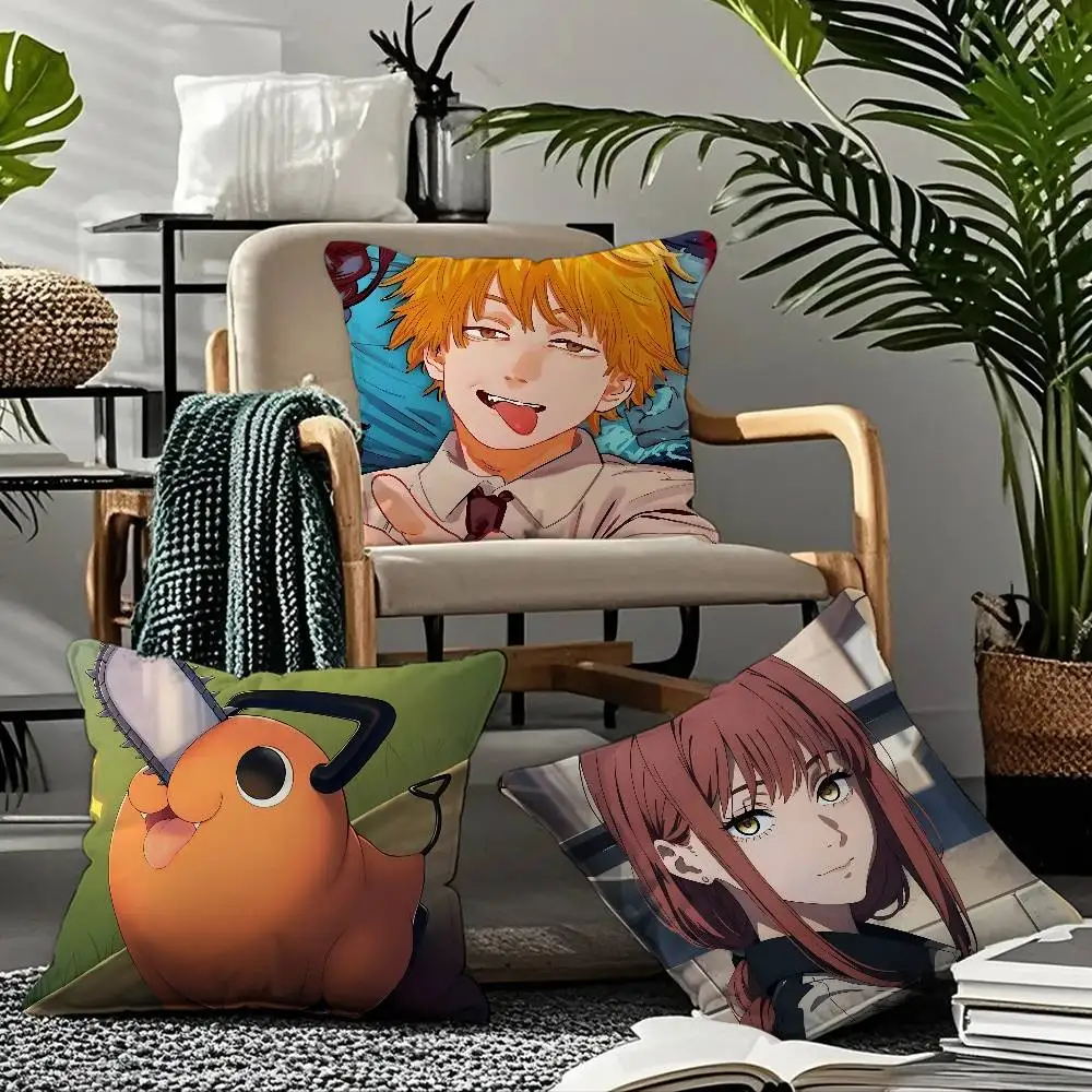 

Anime C-C-Chainsaw M-M-Man Pillow Case Comfort Sofa Bed Silky Elegant Invisible Zipper Custom Decorative Cushion Cover