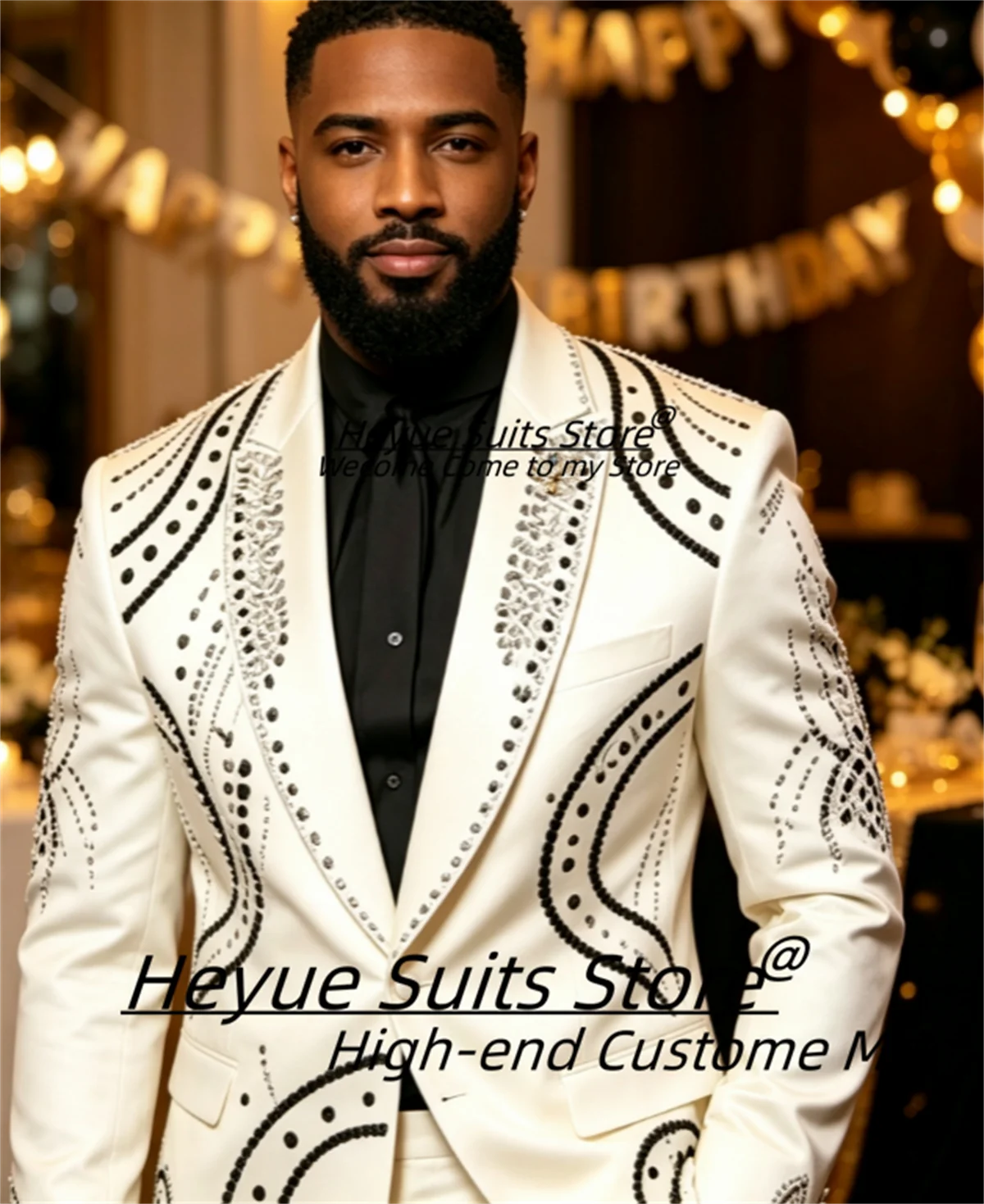 

Luxury White Rhinestone Men Suits Customized Slim Fit Shawl Lapel Groom Wedding Tuxedos Male prom Blazers 2 Pcs Sets Ropa Hombre