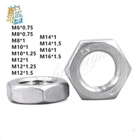 5-10Pcs Fine Thread M6 M8 M10 M12 M14 M16 Pitch 0.75/1/1.25/1.5 304 A2 Stainless Steel Flat Hex Hexagon Thin Jam Nut DIN439