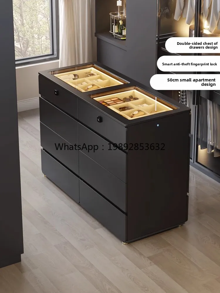 High-end Eight-drawer Cabinet Bedroom Wall-mounted Storage Cabinet with Smart Lock Black Cabinet Island