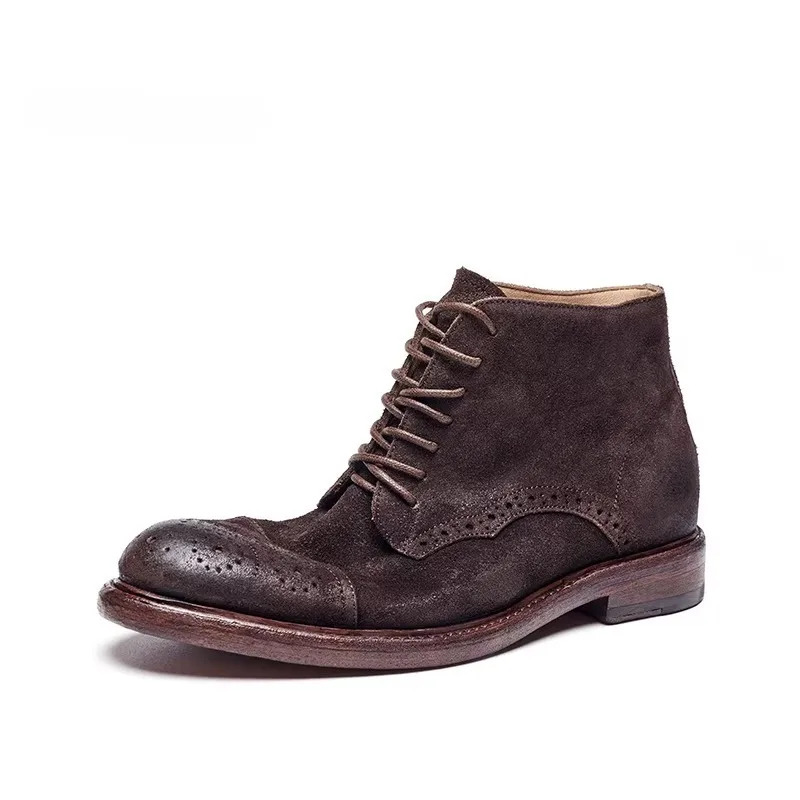 

Мужская обувь из натуральной кожи, высокие кеды в стиле ретро, повседневные мотоциклетные ботинки из натуральной кожи ручной работы, мужские ботинки челси из воловьей кожи на шнуровке