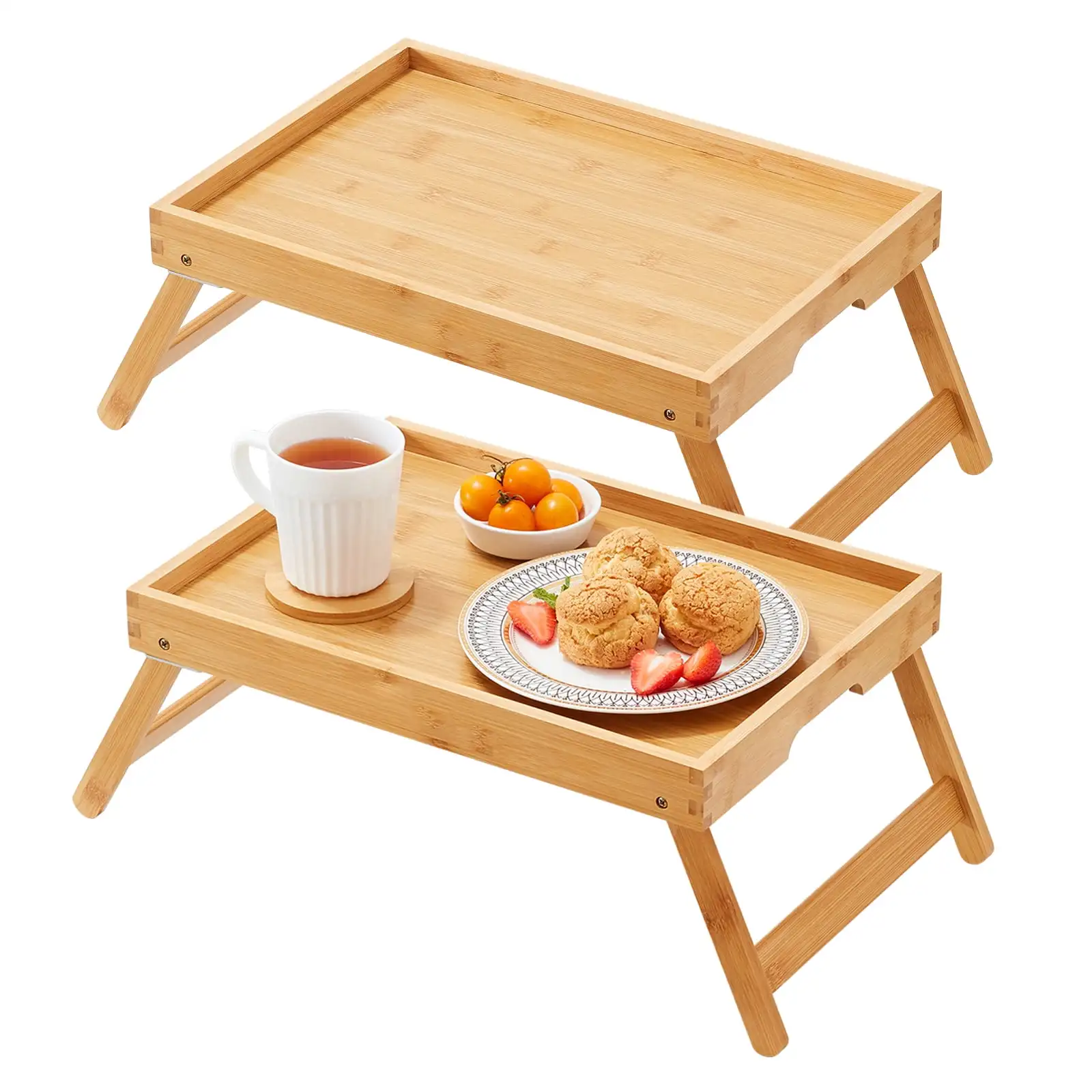 

SKYSHALO 2-Pack Bamboo Bed Tray Breakfast Serving Table Laptop Desk with Foldable Legs for Bed Sofa Eating Working15.8 x11 x 7In