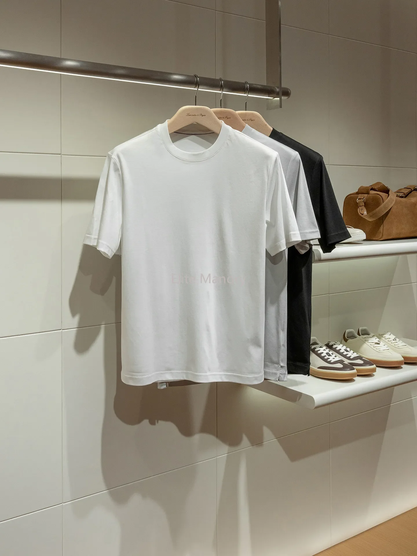 [Summer Basic] 36-pin round machine cloth 200g high-density, men's white cotton short-sleeved crew neck T-shirt