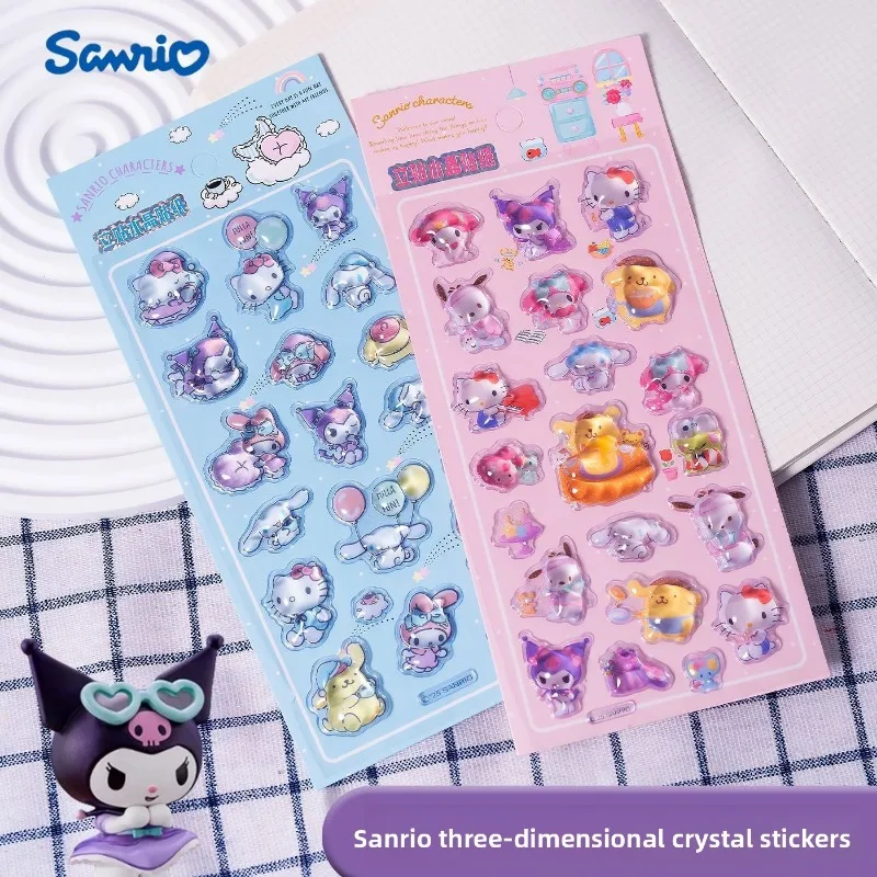 

Sanrio Merchandise Hello Kitty Kuromi Cartoon 3D Transparent Relief Stickers Adhesive Decals Adorable Surprise Holiday Gifts