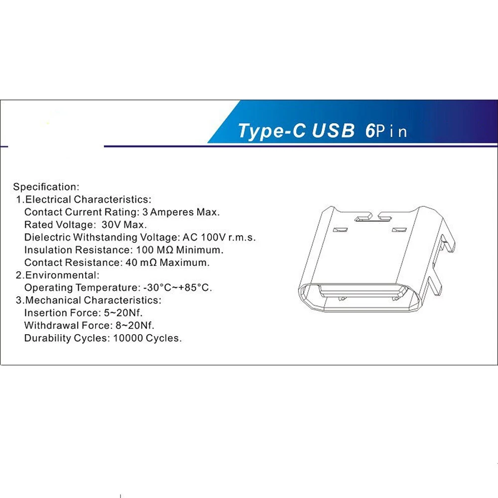 SMD DIP Mobile Phone SMT Socket Connector 6 Pin Type-C Female Type C Socket Connector Female Connector Charging Socket