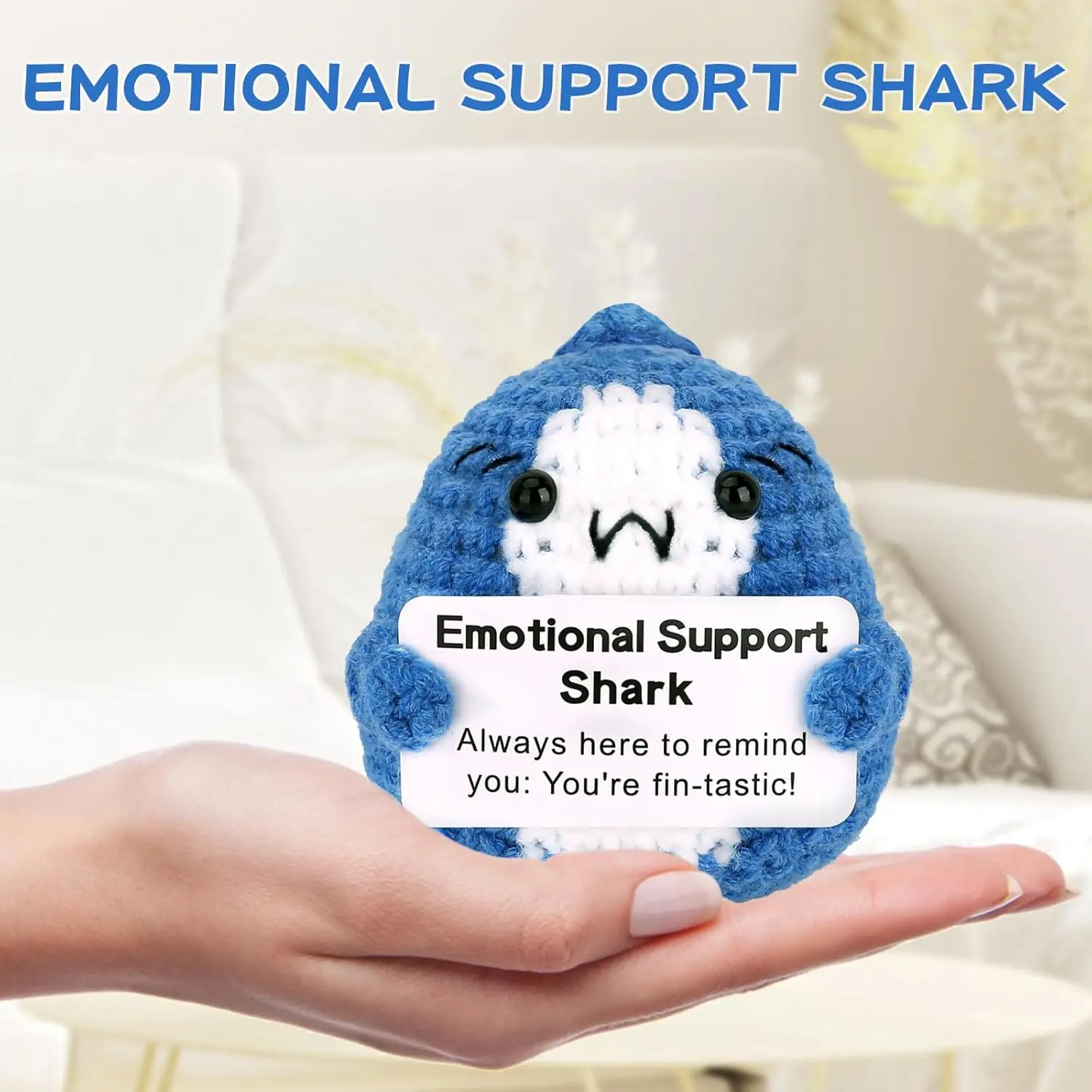 Positive Shark Cute Funny Gifts Crochet Dolls Friend Birthday Gifts for Women Sister Coworkers College Students