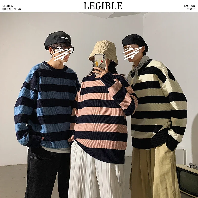 Spring Autumn Striped Sweaters Men Streetwear Men\'s Pullovers Tate Landon Sweater Green Striped Sweater Women