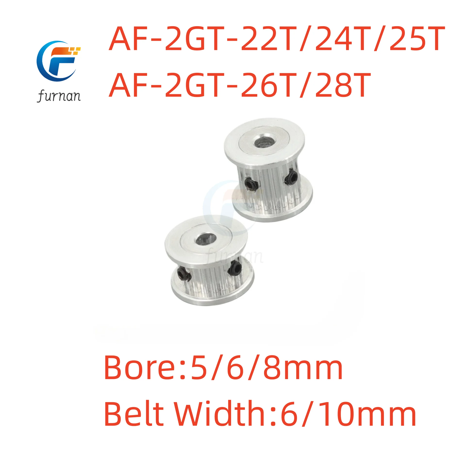 

22T/24T/25T/26T/28T 2GT Timing Pulley Bore 5/6/8mm for Width 6/10mm GT2 Synchronous Belt 3D Printer CNC Parts AF Type Pitch 2mm