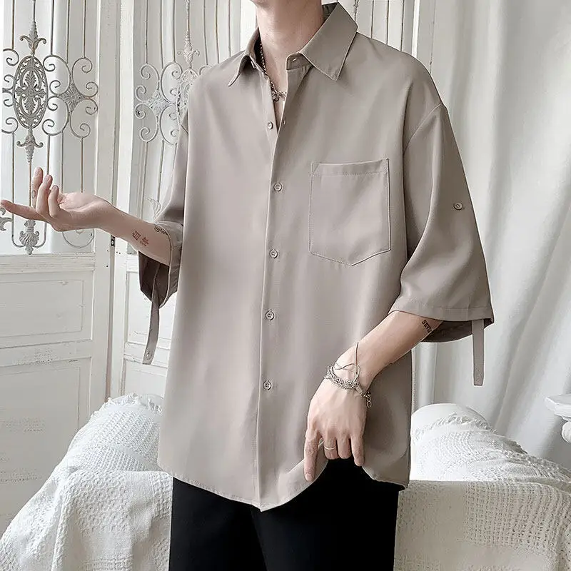 Summer Short Sleeved Shirt Men Fashion Society Mens Black Dress Shirt Korean Loose Casual White Shirt Mens Office Formal Shirts