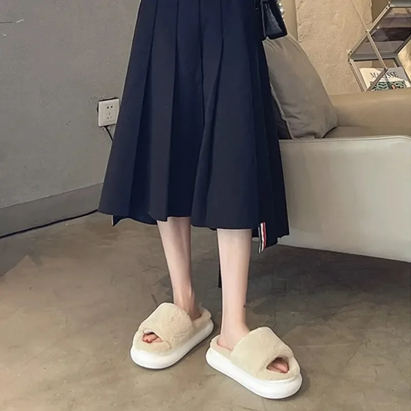 

Thick Fluffy Fur Slippers For Women Winter House Warm Furry Slippers Women Flip Flops Home Slides Flat Indoor Floor Shoes