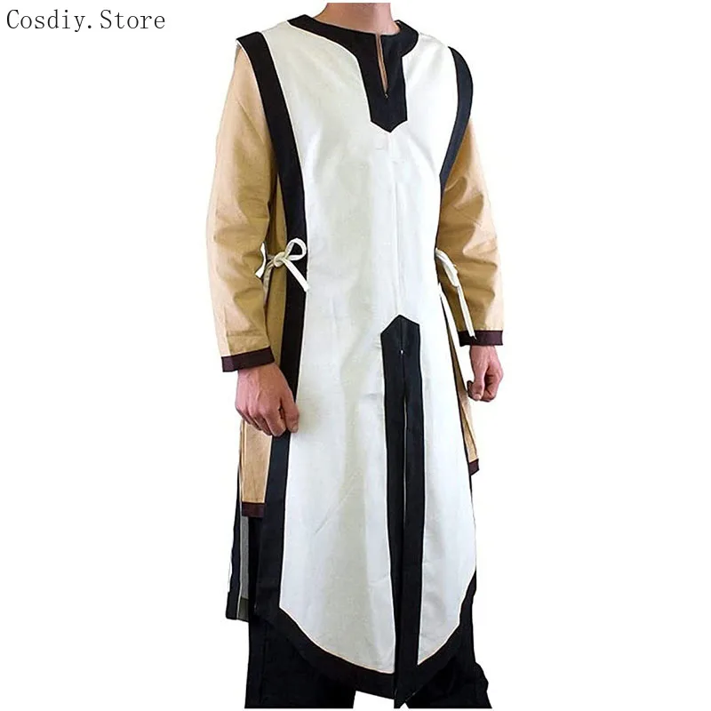 Medieval Tunic Viking Norman Warriors Costume Men's Larp Tabard Outfit Long Shirt Tops Sleeveless Vest Coat Halloween For Adult