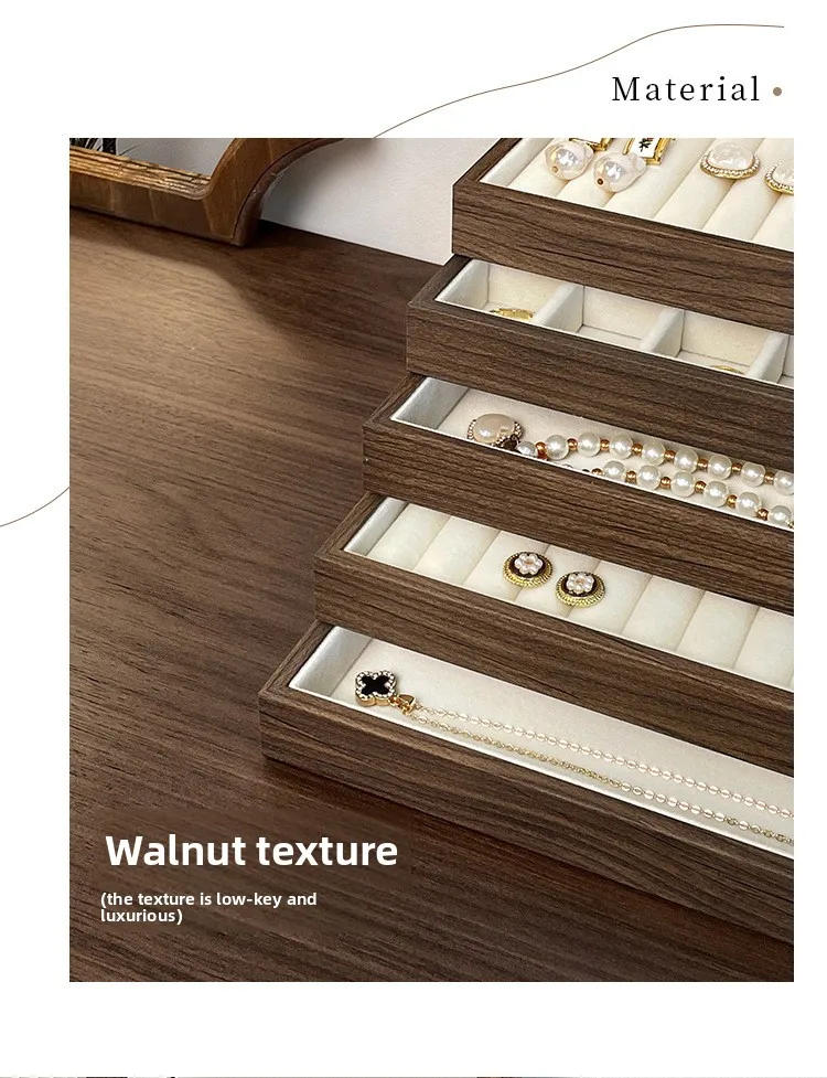 High-end Walnut Pattern Jewelry Tray Large Capacity Multi-grid Ring Necklace Stud Earrings Jewelry Storage Display Tray