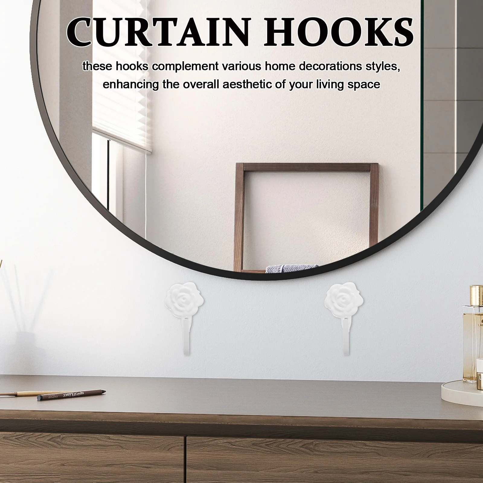 

2Pcs Curtain Hooks Vintage Metal Flower Design Drapery Hooks for Wall Decorative Tie Backs for Curtains Scarves Coats Towels