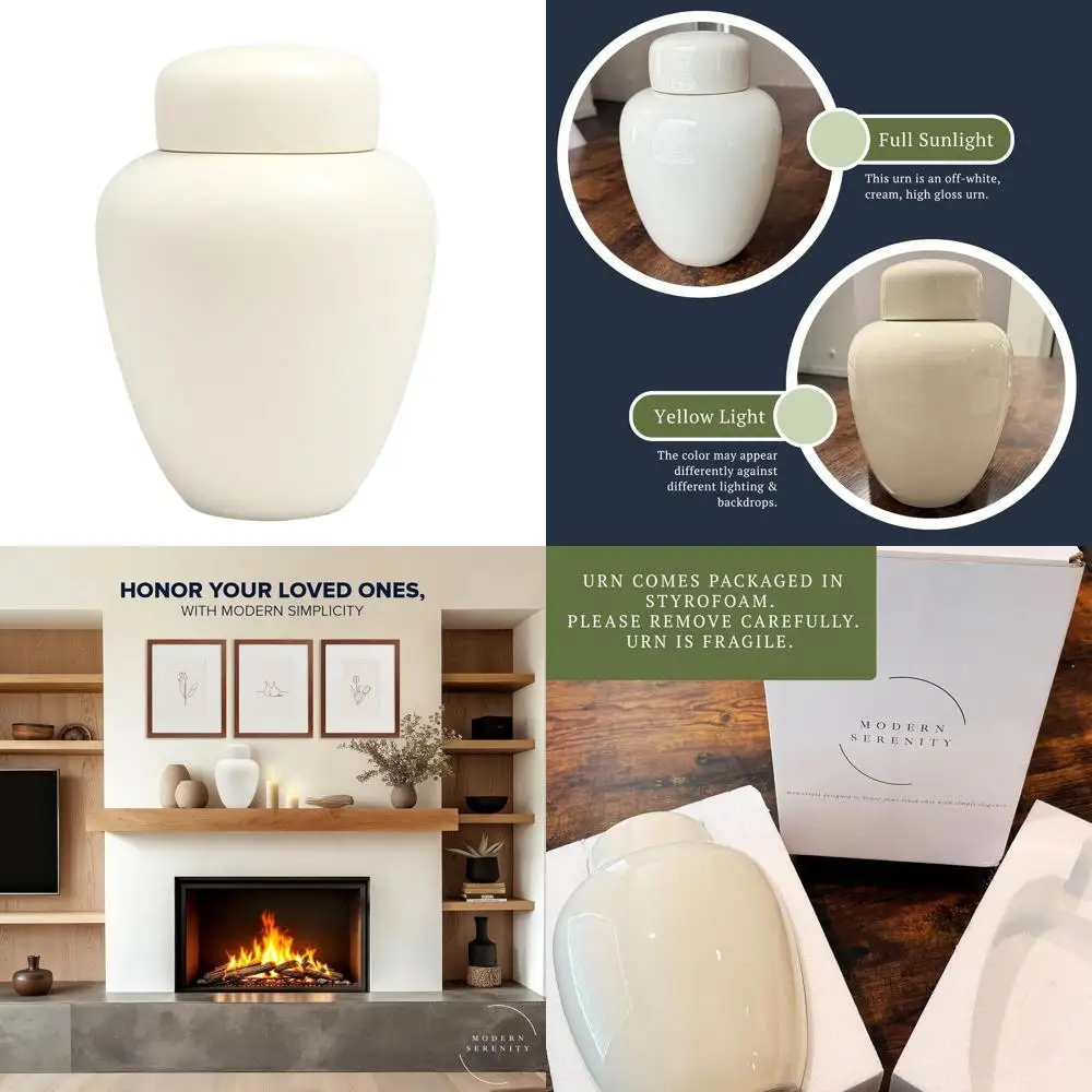

Sophisticated Off-White Cremation Urn for Adult Ashes, Large Decorative Memorial Urn for Women or Men, Cream Keepsake for Funera