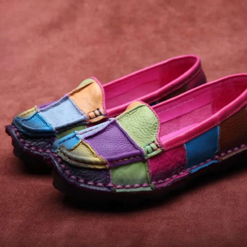 

Retro Luxury Women Shoes Handmade Genuine Leather Loafers for Woman Fashion Round Head Casual Shoes Designer Shoes Zapatos Mujer