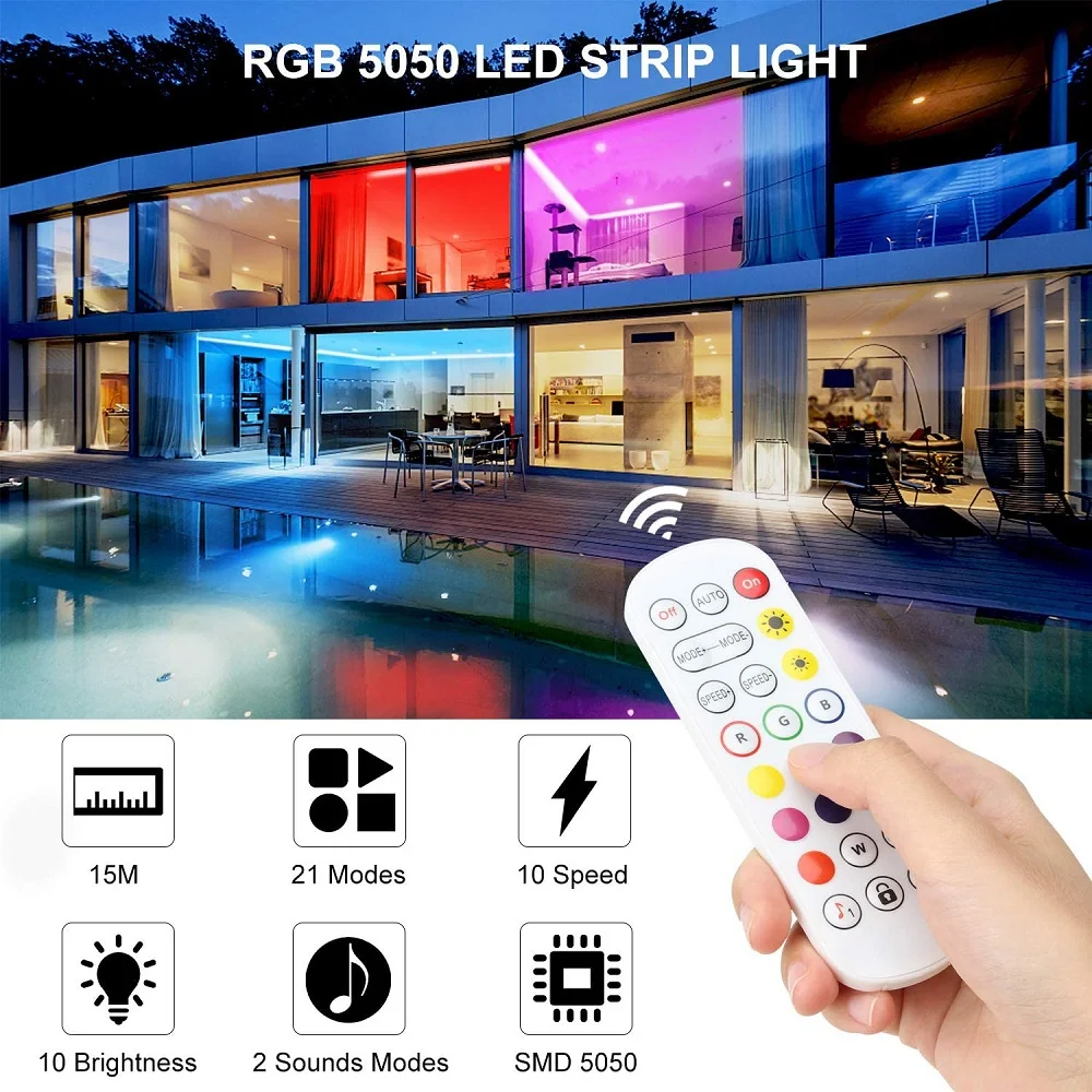 Imagem -03 - Rgb Led tv Backlight com Controlador Bluetooth Lâmpada para Quarto Barra de Iluminação Rgb 5050 5m 10m 15m 50m 24v tv Casa Bluetooth