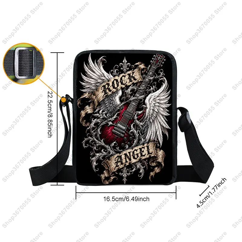 Rock Skull Guitar Angle Wings Crossbody Bags Women Men Handbags Heavy Metal Shoulder Bag for Travel Ladies Messenger Bag Gift