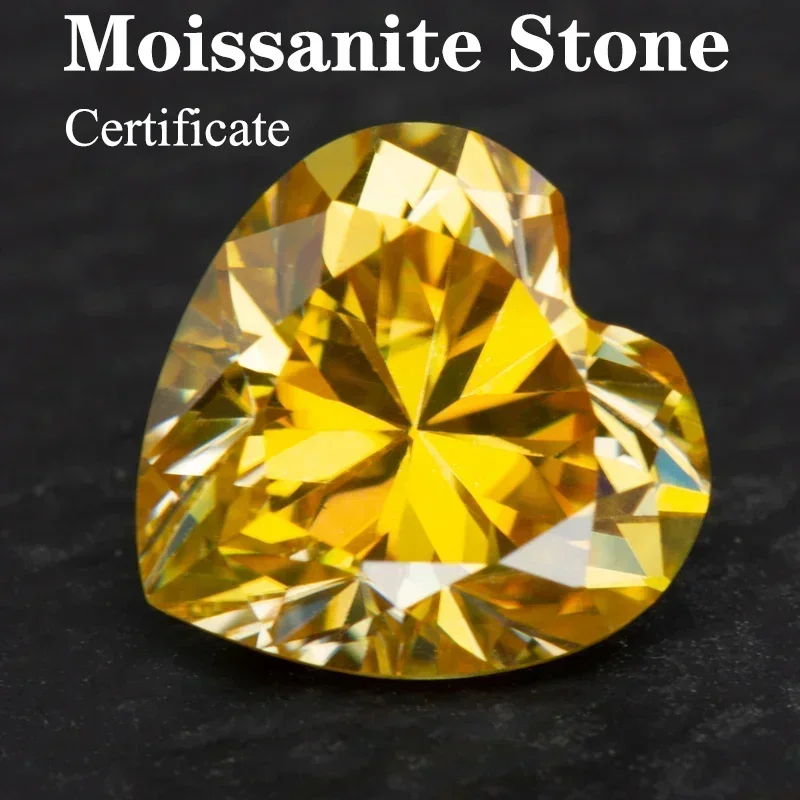 

Moissanite Stone Golden Yellow Color Heart Shape VVS1 with GRA Certificate Pass Diamond Tester Charms Jewelry Making Materials